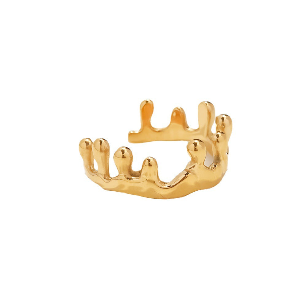 5pcs Titanium Steel Ring Stainless Steel Plated 18K Gold Crown Open Ring Geometric Irregular Ring Female