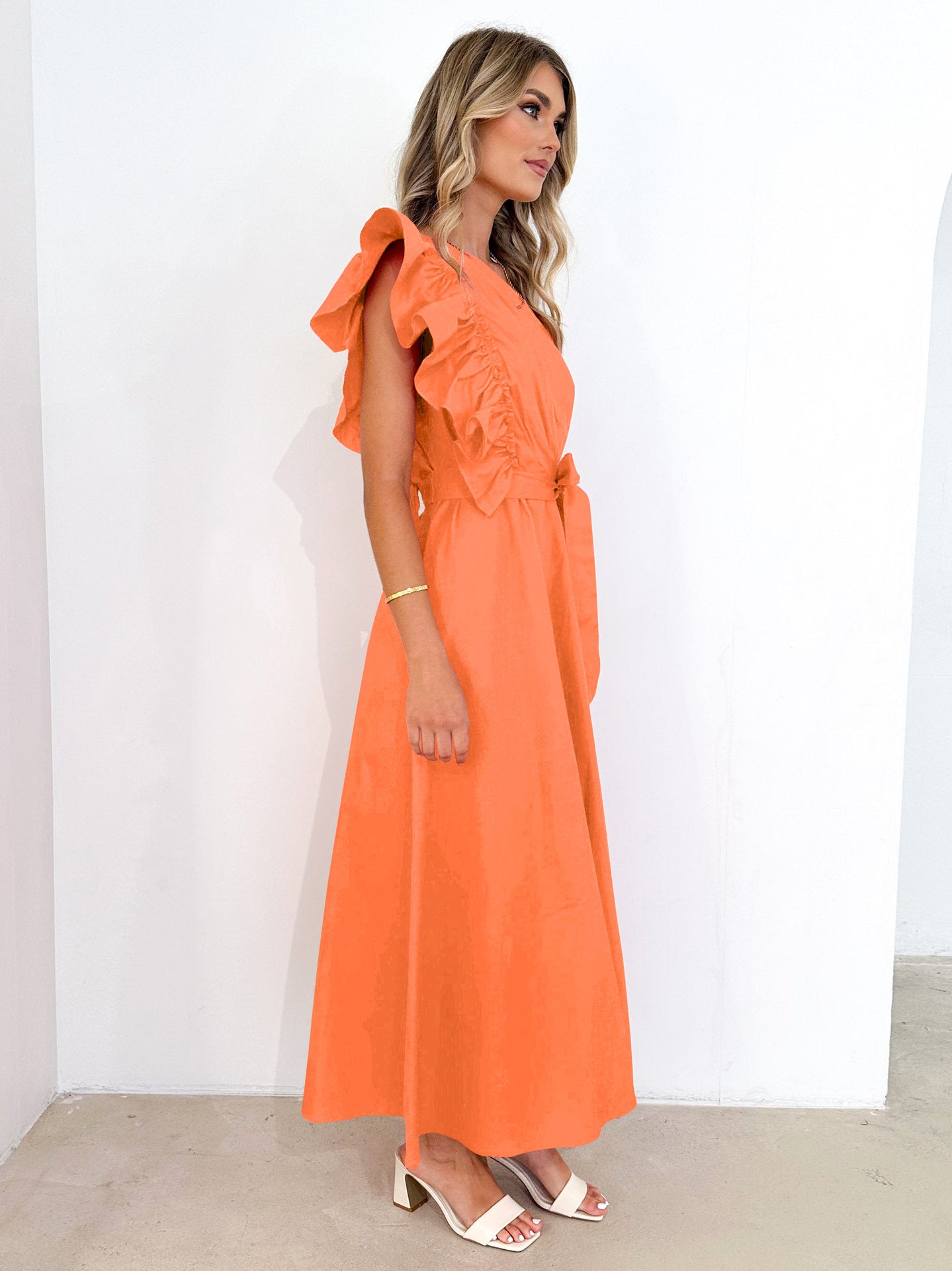 Women's Evening Gown One-Shoulder Lace-Up Dress Wooden Ear Fringe Bridesmaid Dress Toast Dress