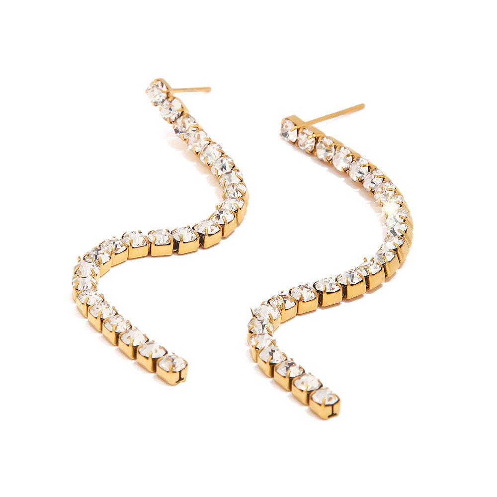 5pcs Fashion 18K Gold Simple Sparkly Inset White Zircon Fringe Pendant All Matching Earrings Jewelry