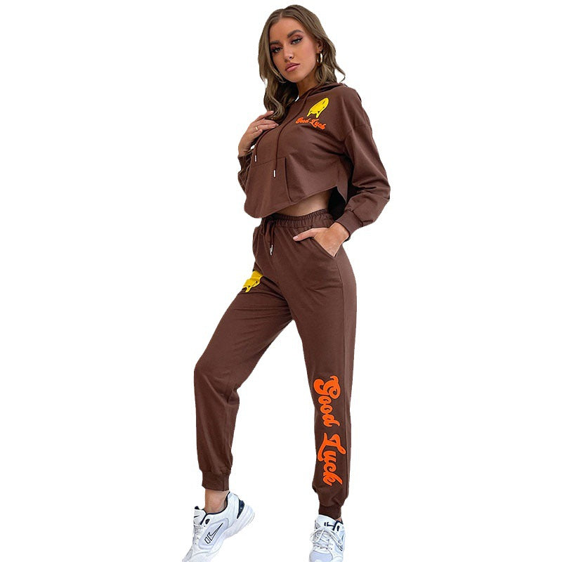 New Long-Sleeved Hooded Printed Hoodie Two-Piece Set