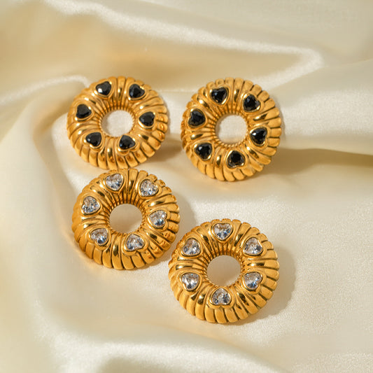 5pcs 18K Gold Stainless Steel Inlaid White Zircon Bread Earrings Titanium Steel Year Earrings