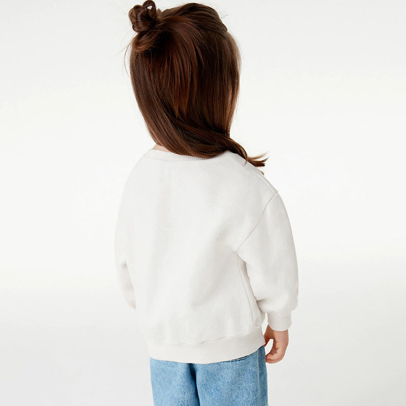 Autumn And Winter Long-Sleeved Girls' Hoodie Printed Pure Cotton Top Fleece Children's Hoodie