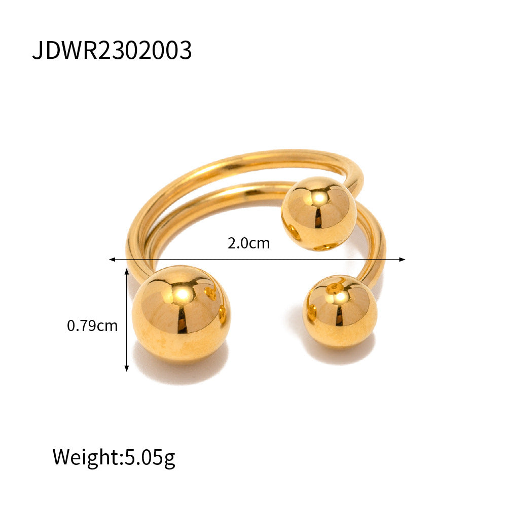 5pcs Ring 18K Gold Three-Ball Gold Open Ring High-Grade Sense Titanium Steel Hand Jewelry