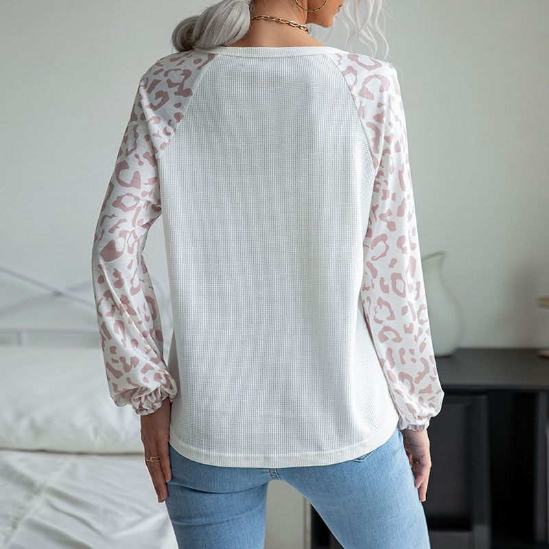 Early Autumn Casual Women's Fashion Long-Sleeved Leopard V-Neck Knitwear Female Autumn