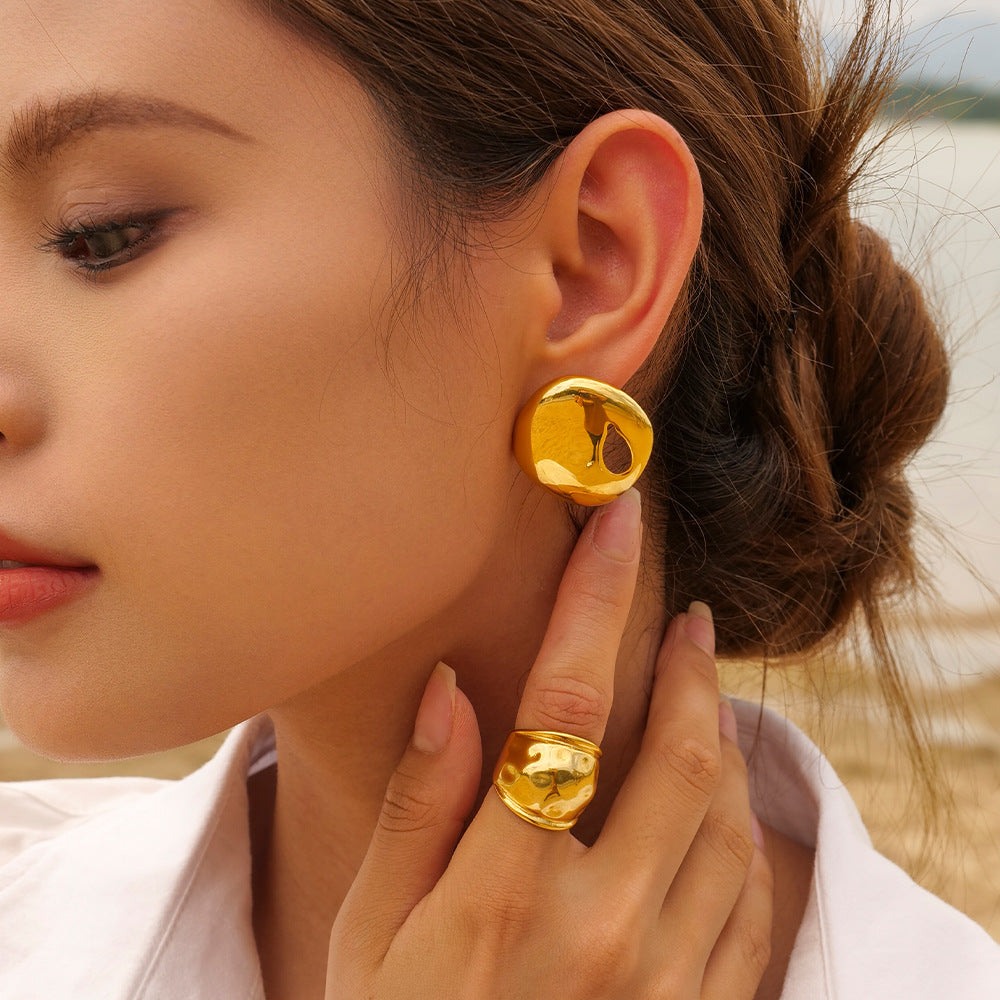 5pcs Stainless Hollow Earrings Stud New Fashion Temperament Niche Design Women Senior Ear