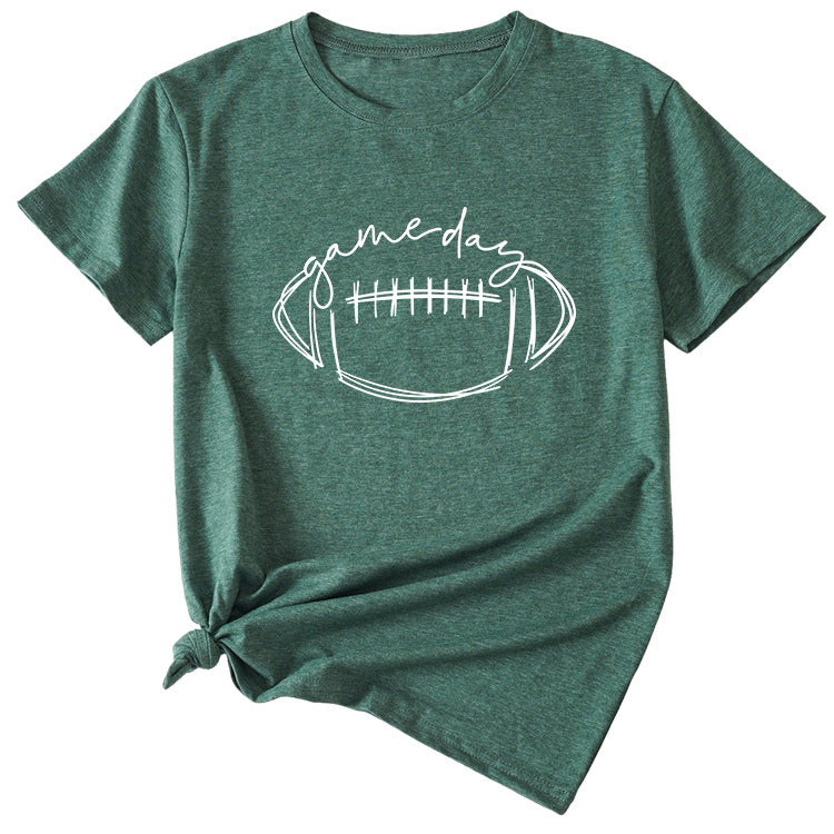 Wishgame Day Women's Casual Short Sleeve Top With Fun Rugby Pattern
