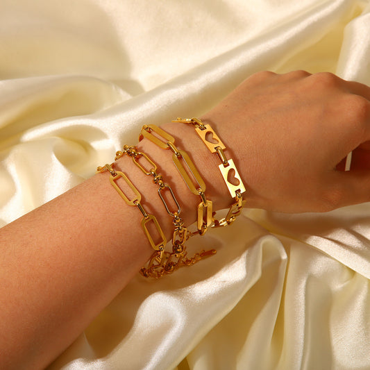 5pcs With Hollow Chain Cross Buckle Bracelet 18K Gold Stainless Steel Hand Chain Bracelet Women's Jewelry