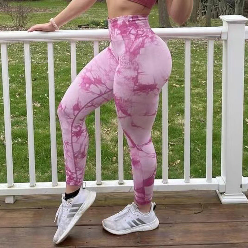 Tie Dye Sports Fitness Pants Women's High Waist Peach Butt Lift Seamless Outside Wearing Jacquard Running Fitness Yoga Pants Autumn And Winter