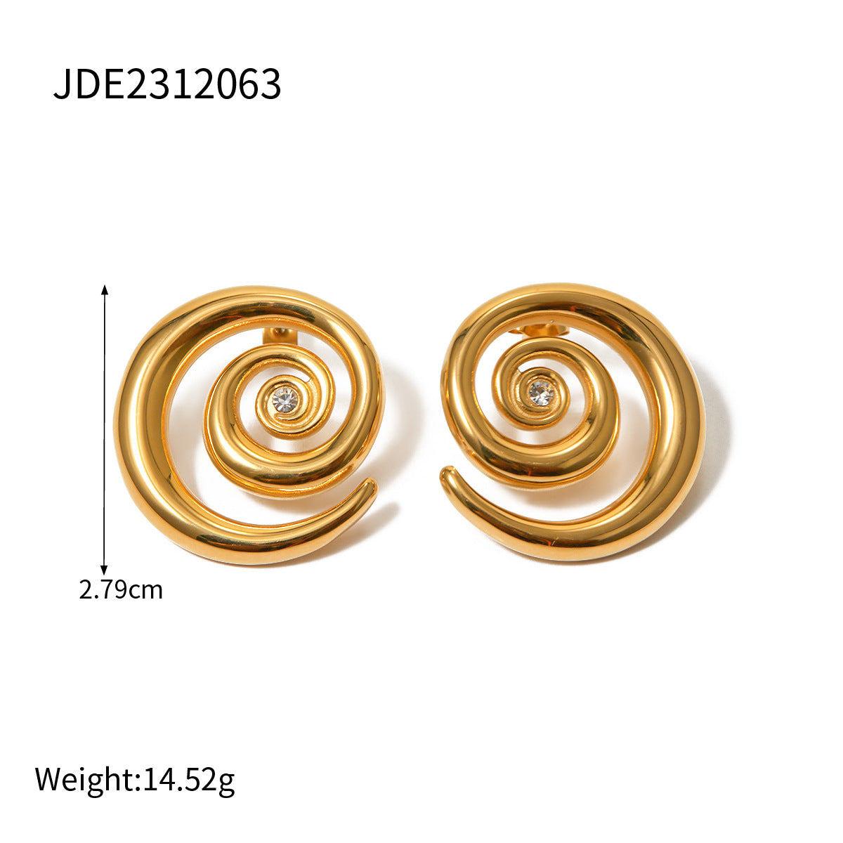 5pcs Titanium Steel 18K Gold Stainless Steel Spiral Design With Diamond Earrings New Stylish Earrings
