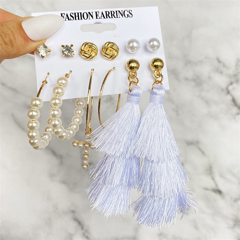 5 Sets New Retro Style Geometric Earrings 6 pairs Set Female Niche High-Grade Metal Stud Jewelry Set