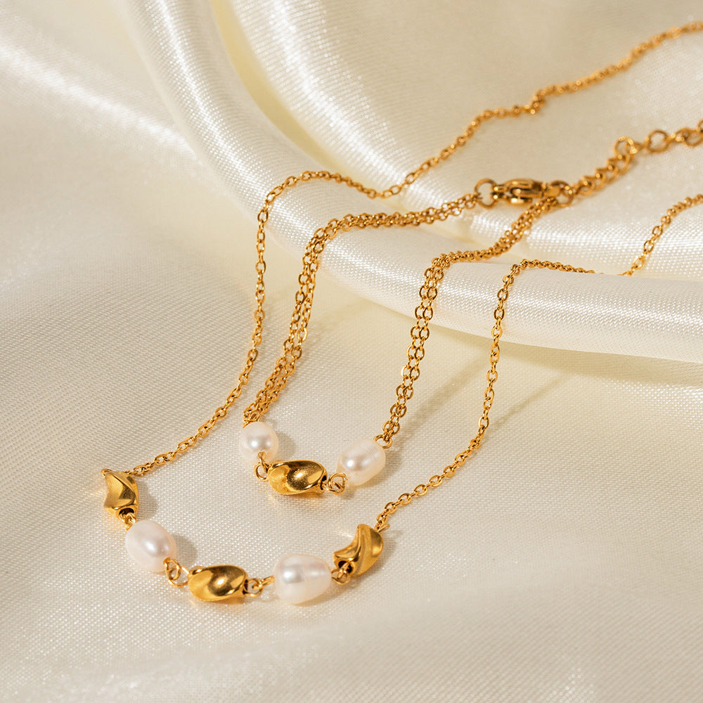 5pcs New Fashion Style 18K Gold Stainless Steel Pearl Bracelet Ladies Style Vintage Bracelet