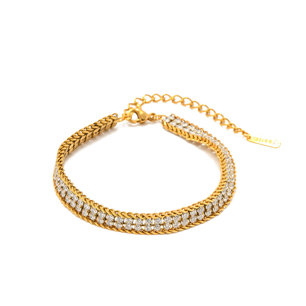 5pcs 18K Gold Double White Zircon Bracelet 100 Titanium Steel Non-Fade Bracelet Jewelry