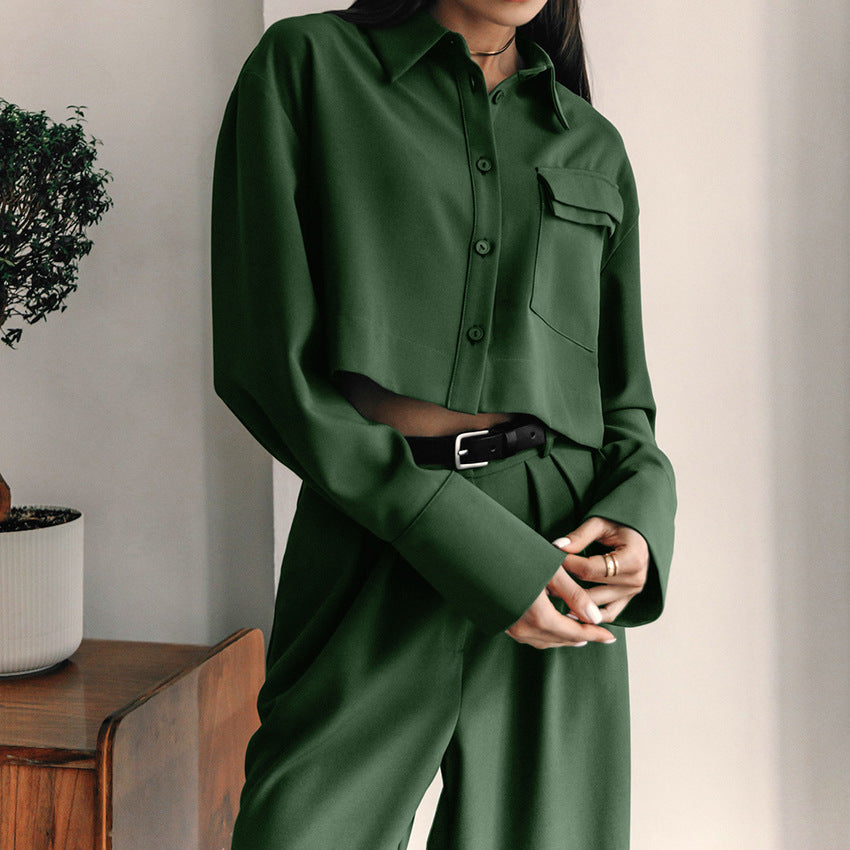 Green Lapel High Waist Leisure Suit New Autumn Fashion Women's Commuter Two-Piece Set