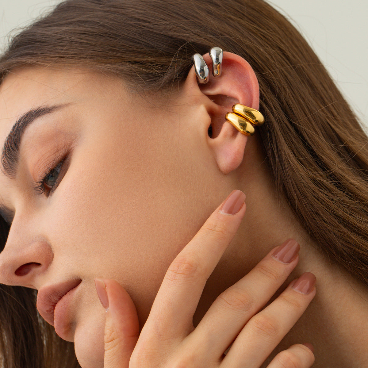 5pcs New 18K Gold Stainless Steel Stud Earrings Stainless Steel Jewelry Fashion Personality Accessories For Women