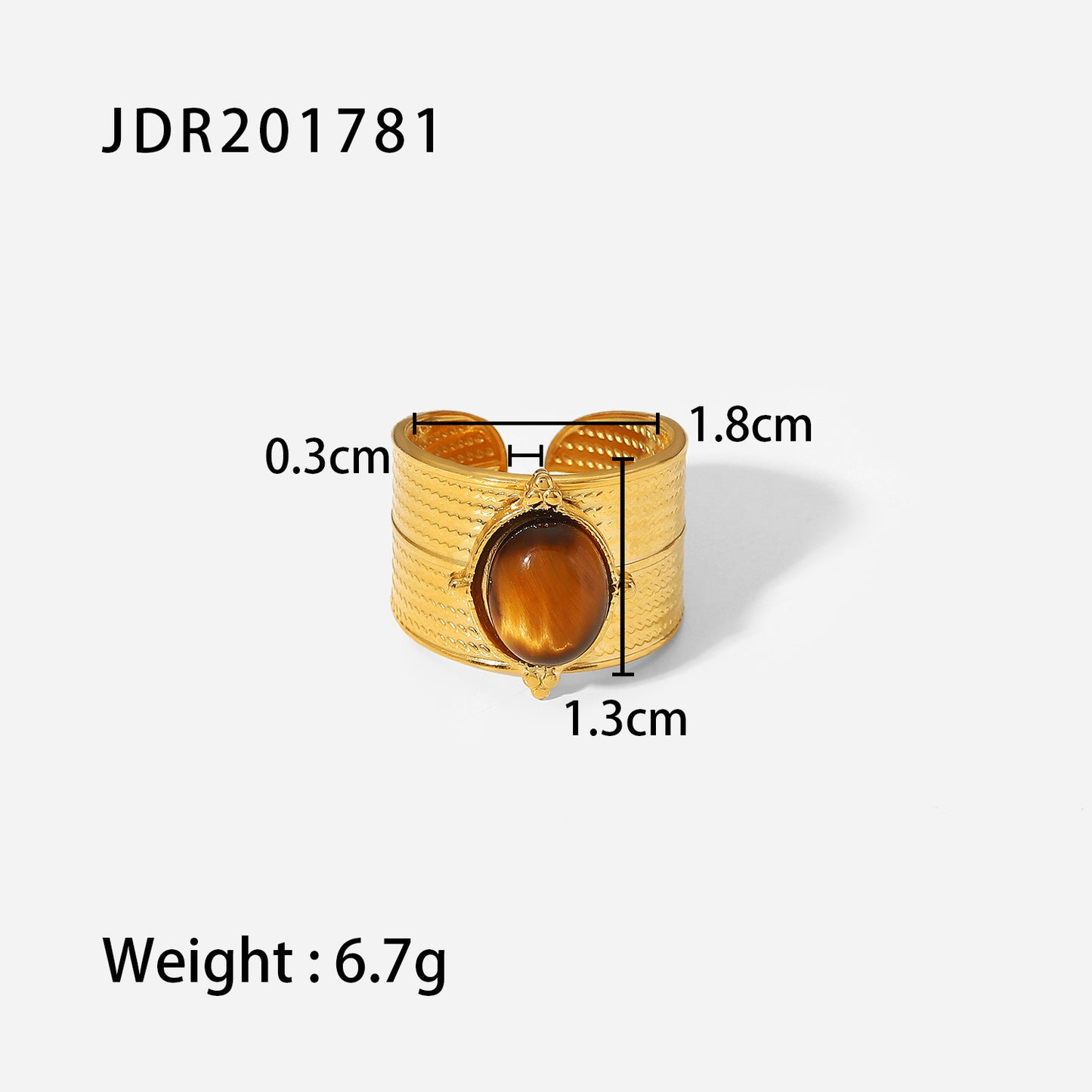 5pcs New 18-Karat Gold Natural Stone Tiger Bead Wide Opening Ring Stainless Steel Vintage High Quality Jewelry Ring For Women