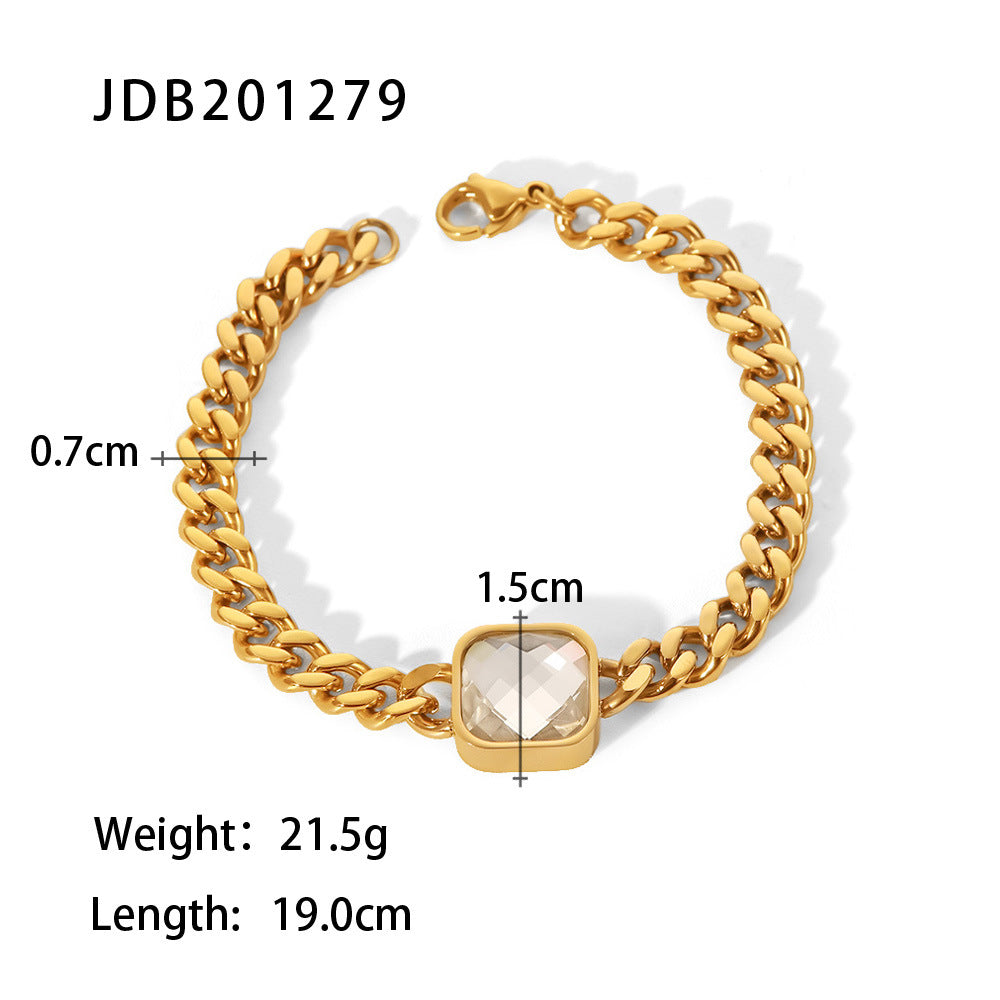5pcs New Titanium Steel Zircon Pendant Bracelet 18K Gold Glass Stone Rough Cuban Chain Stainless Steel Bracelet Jewelry