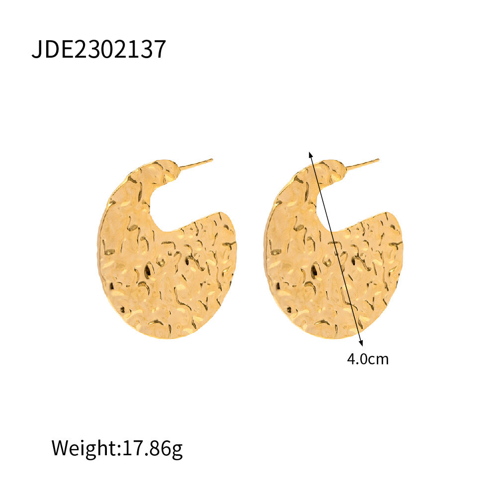 5pcs 18K Gold Hammer Stainless Steel Earrings Do Not Fade Niche Design Earrings