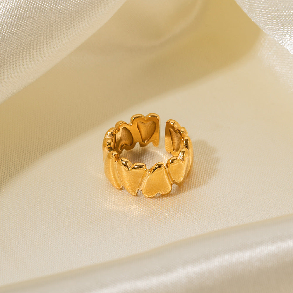 5pcs 18K Gold Stainless Steel Heart Open Ring Ring Women's Fashion Ring Individually Packaged Geometric Accessories
