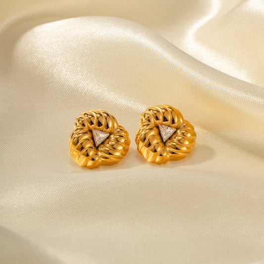 5pcs Geometric Premium Sense 18K Gold Stainless Steel Zircon Retro Set Zircon Petal Earrings