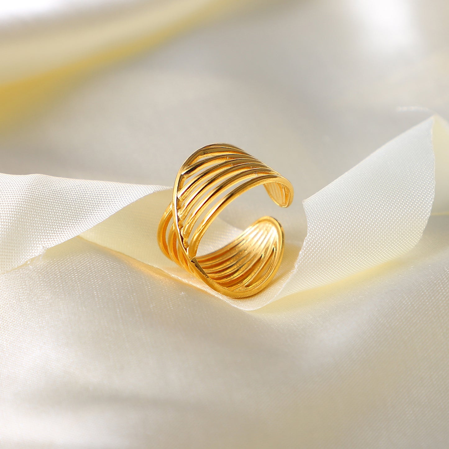5pcs Cross Multi-Layer Line Opening Ring Titanium Steel Ring 18K Stainless Steel Ring Female