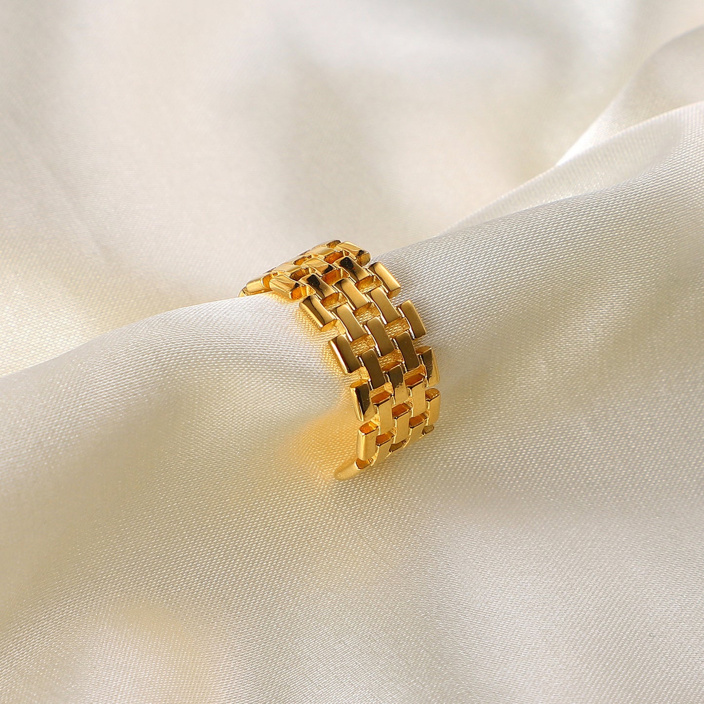 5pcs Fashion Wide Face Watch With Open Ring 18K Gold Plated Stainless Steel Ring For Women