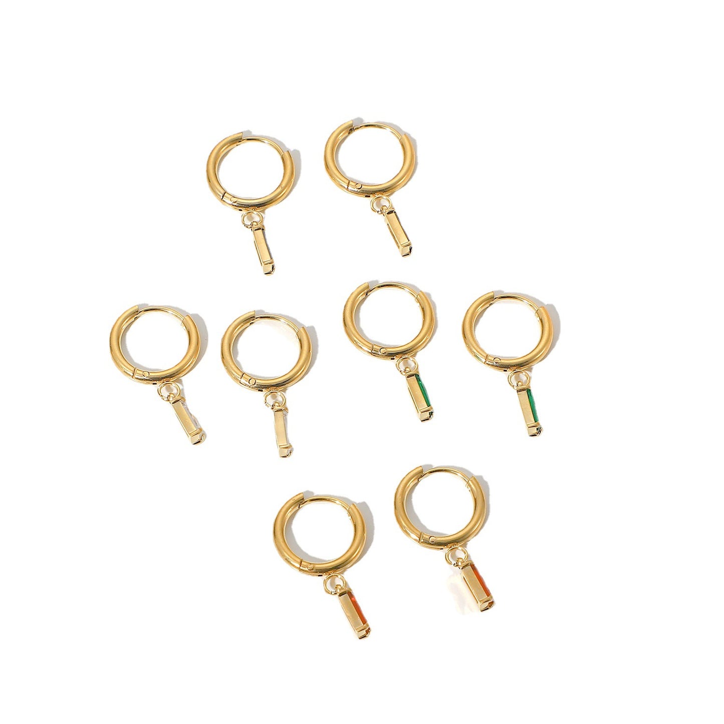 5pcs Supply Stainless Steel Earring Element Ring Square Green And Red Pendant Earring Earrings For Women High-Grade Sense Of Temperament