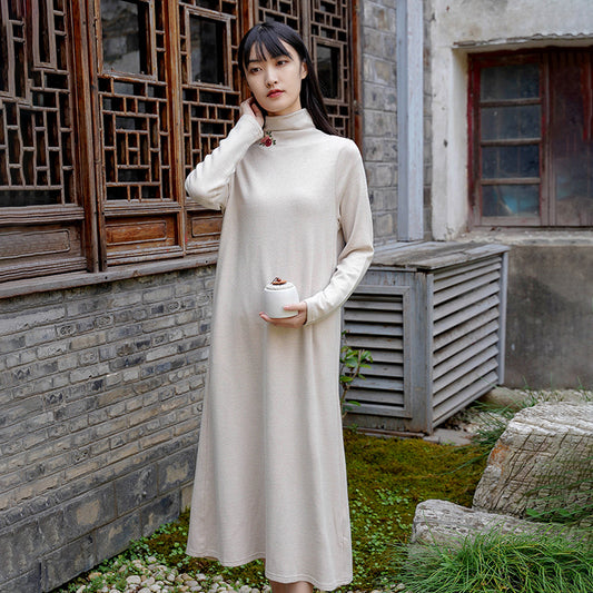 Designer Woollen Dress Female Autumn Winter New Long-Sleeved High-Grade Dress Temperament