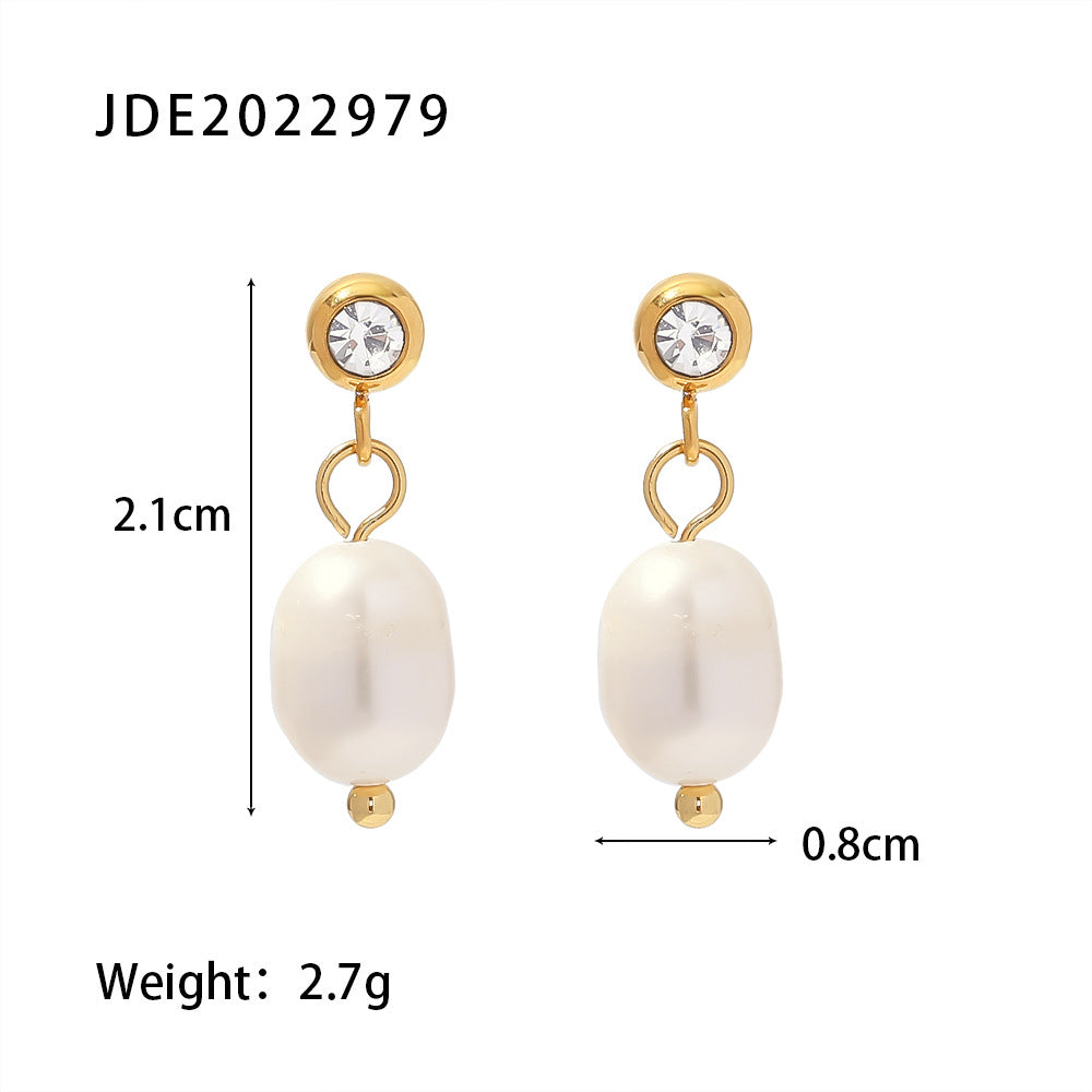 5pcs Stainless Steel Light Pearl Earrings Fashion New Women's Large Pearl C Pendant Earrings Jewelry