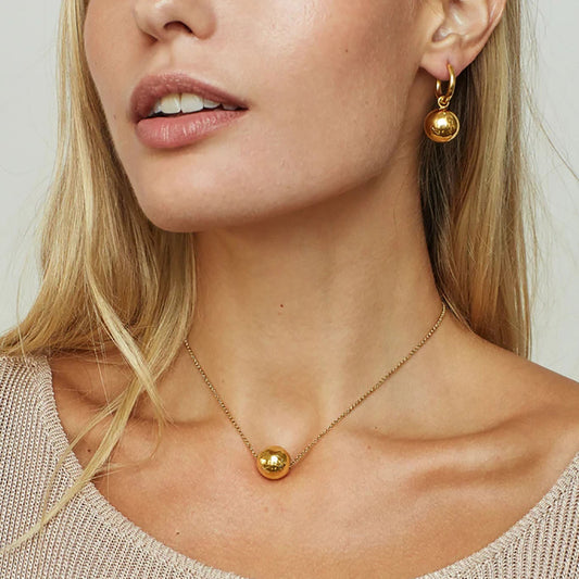 5pcs Minimalist Style Gold Ball Pendant Necklace Box Chain Pull Type 18K Gold Stainless Steel Necklace Women's Personality Accessories