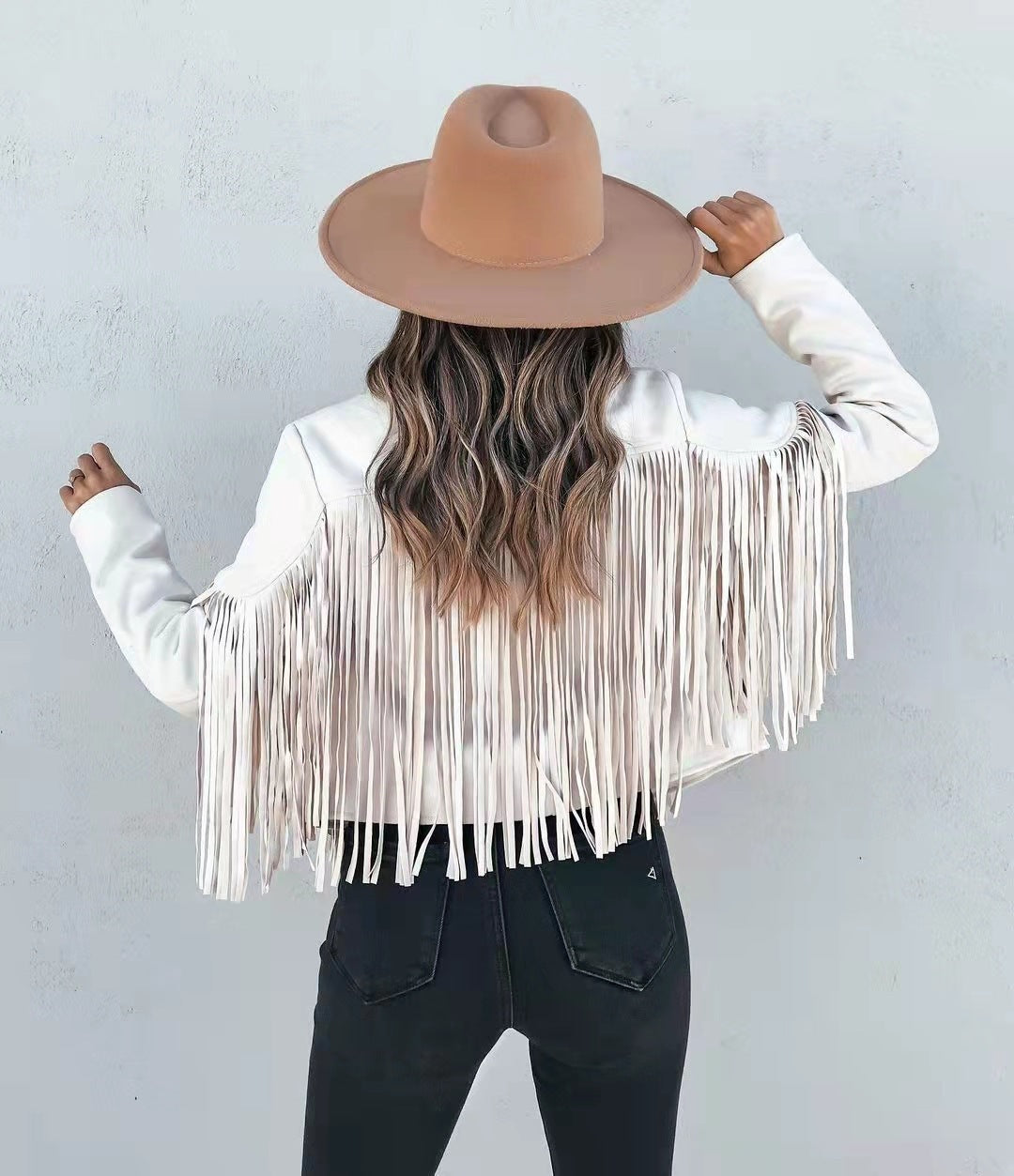Women's Autumn New Slim-Fit Top Long-Sleeve Printed Fringe Coat Female