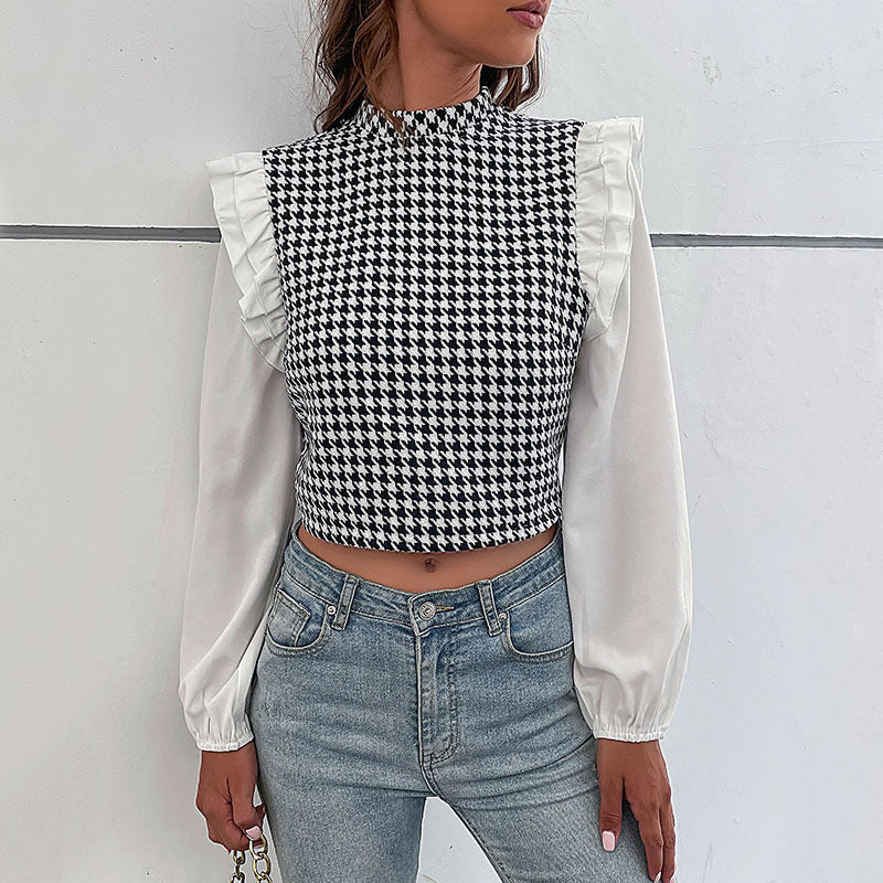 New Autumn And Winter New Women's Long-Sleeved Plaid Short Shirt Woman
