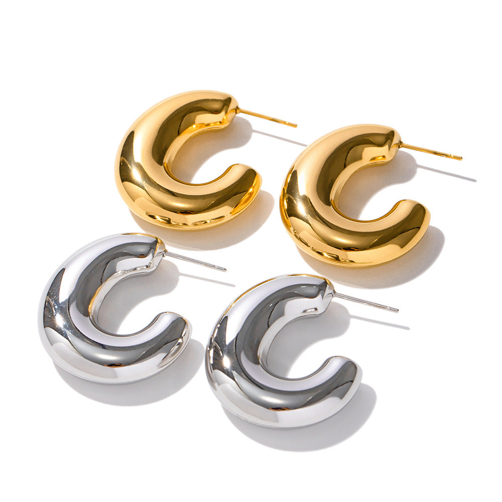 5pcs Stylish Pop Earrings 18K Gold Stainless Steel Exaggerated Chubby Earrings For Women