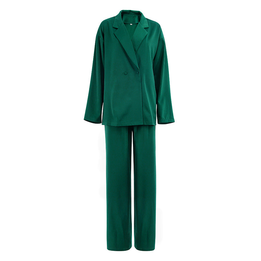 Early Autumn Women's Long-Sleeved Temperament Fashion Suit Trousers Sag Satin Fashion Casual Suit