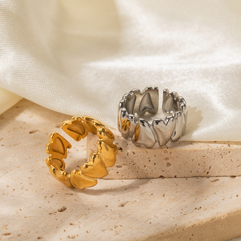 5pcs 18K Gold Stainless Steel Heart Open Ring Ring Women's Fashion Ring Individually Packaged Geometric Accessories