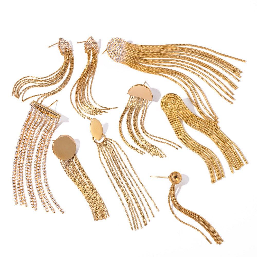 5pcs Accessories 18K Gold Plated Stainless Steel Tassel Earrings Are All The Rage