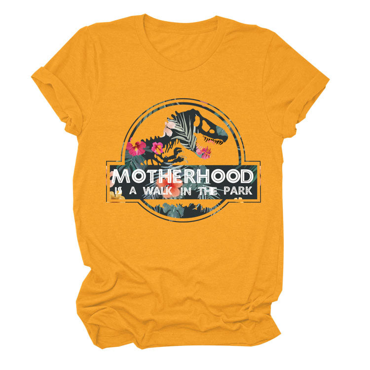 Motherhood Is A Walk In The Park. Plus-Size Round Neck Letter Short-Sleeved Shirt
