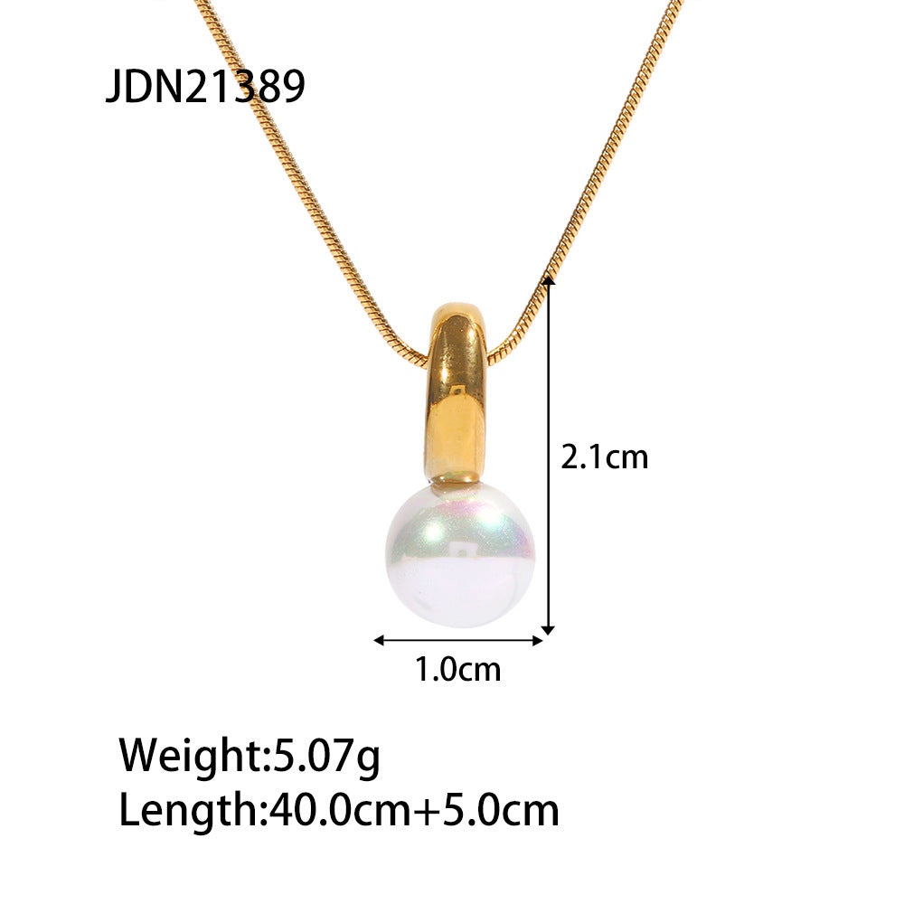5pcs Vintage Women's Pendant Necklaces Stainless Steel Highlights Pearl Necklace Gold-Plated Pearl Pendant Necklace