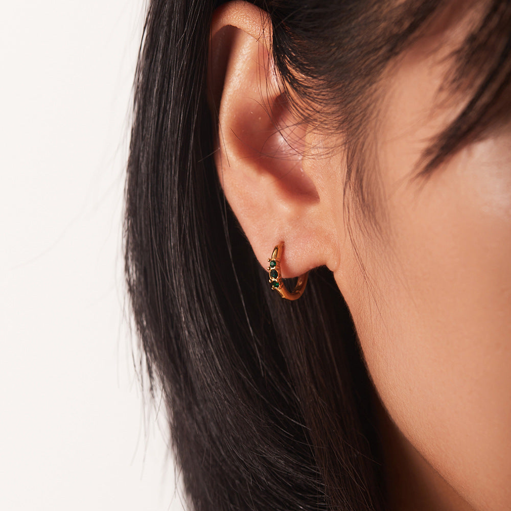5pcs Women's Fashion All-Match Titanium Steel Earrings 18K Gold Plated With Three White Diamonds Round Ear
