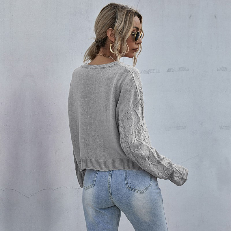 Women's Autumn New Loose Long-Sleeved Thin Twist Solid Color Sweater