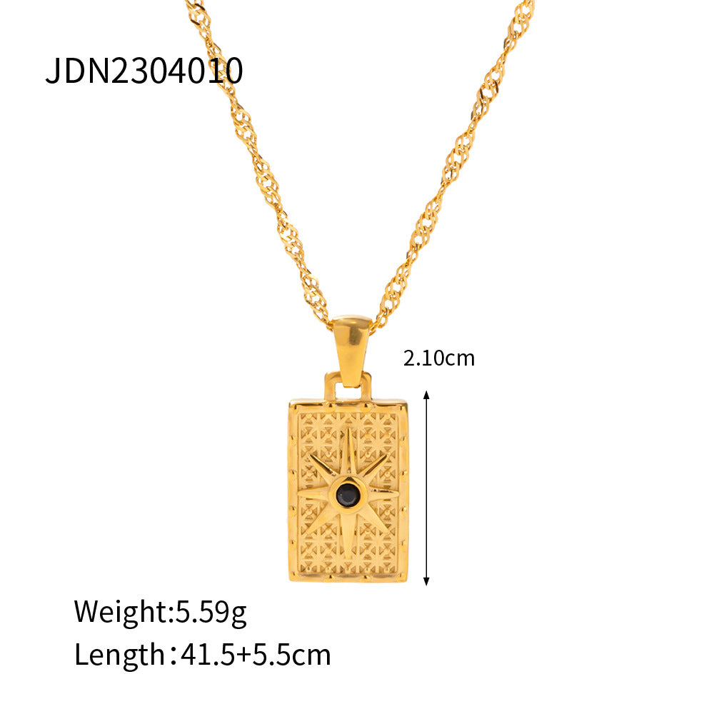 5pcs Street Pendant Necklace 18K Gold Plated Reversible Reversible Octet Star Square Pendant Stainless Steel Necklace
