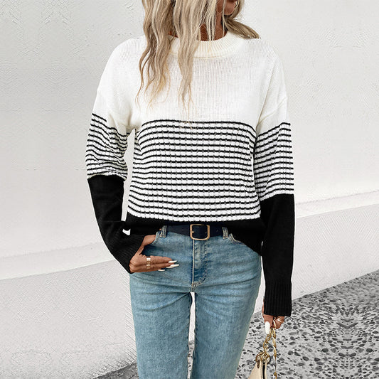 New Autumn And Winter Fashion Women's Striped Color Sweater