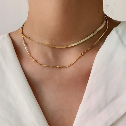 5pcs New Fashion Stack Stainless Steel Collar Necklace 14K Gold Plated Round Bead Chain Jewelry Snake Chain Necklace Women's Style