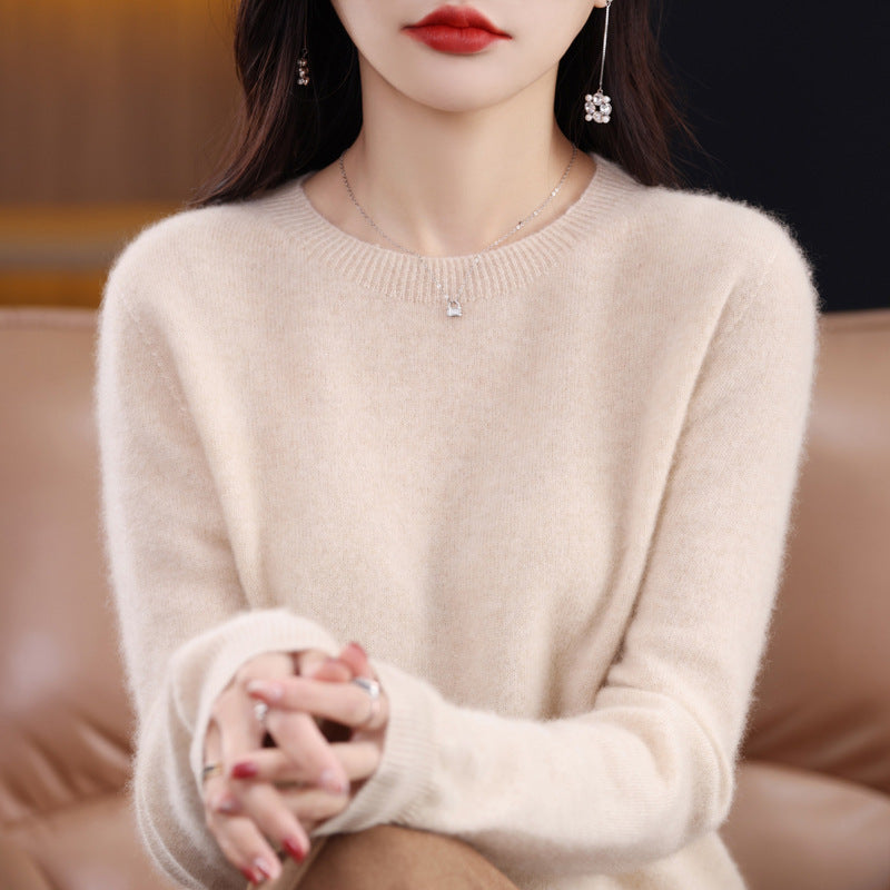 100 Pure Wool Knitwear Women's V-Neck Pullover Loose Base Shirt Autumn And Winter New Solid Color Sweater