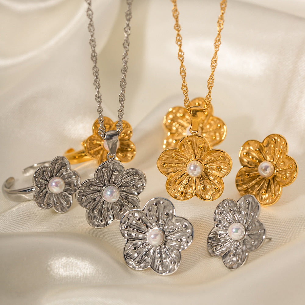 5pcs High-Grade Court Sense Titanium Steel Plated 18K Stainless Steel Double Flower Pendant Necklace Does Not Fade Necklace For Women Jewelry