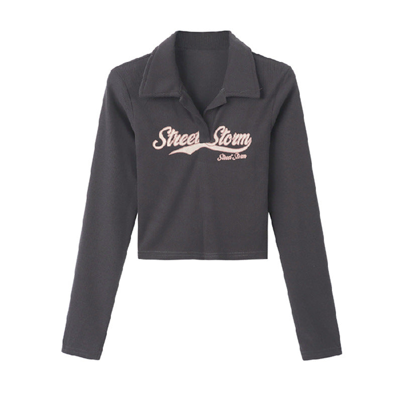 Retro Skinny Spice Girl T-Shirt Female Autumn Long Sleeve With Short Slim-Fit Base Shirt Early Autumn Chic Top