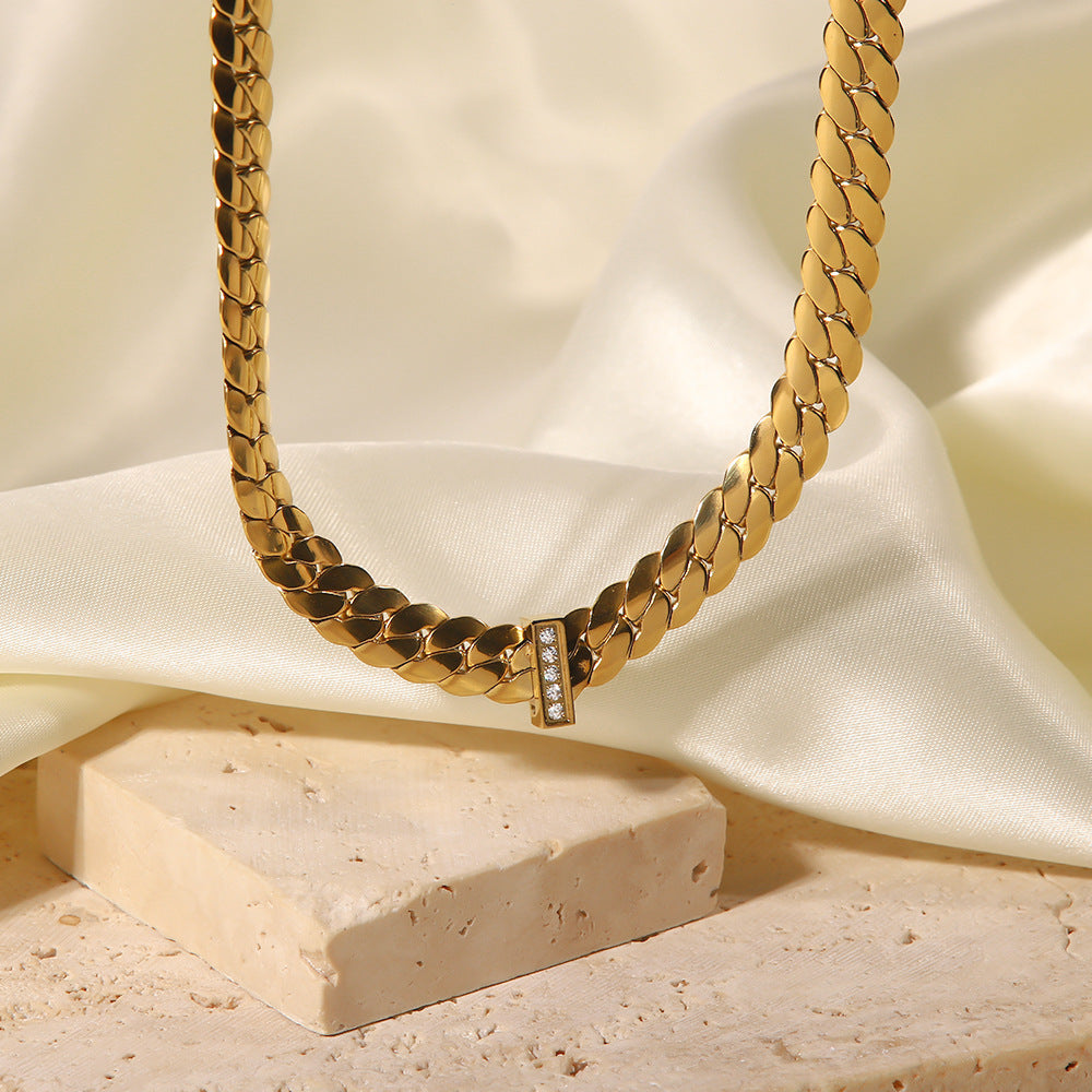 5pcs Gold-Plated Titanium Steel Does Not Fade Necklace Female Light Luxury Niche Personality Hip Hop Simple Collar Bone Necklace