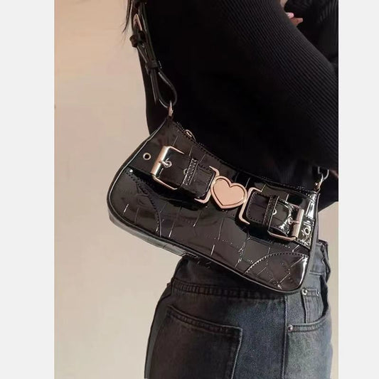 Locomotive Bag Black Spice Girl Bag Pattern Armpit Bag Female Retro Millennium Love Bag Hand Bill Of Lading Shoulder Bag