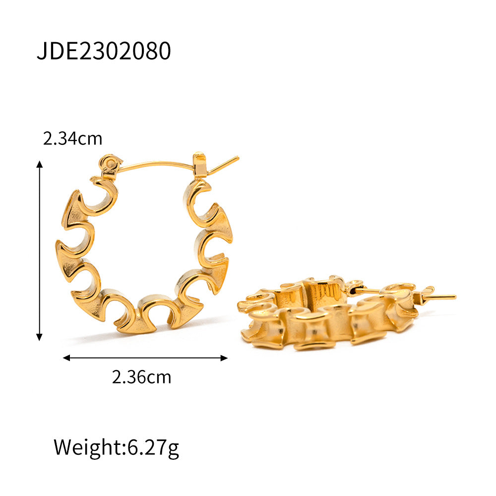 5pcs Stylish 18K Gold Stainless Steel Rule Double Symmetrical Earrings Stainless Steel Earrings Studs