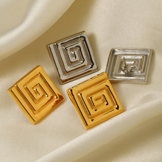 5pcs Titanium Steel 18K Gold Stainless Steel Corrugated Earrings Stud Earrings New Fashion Design Earrings