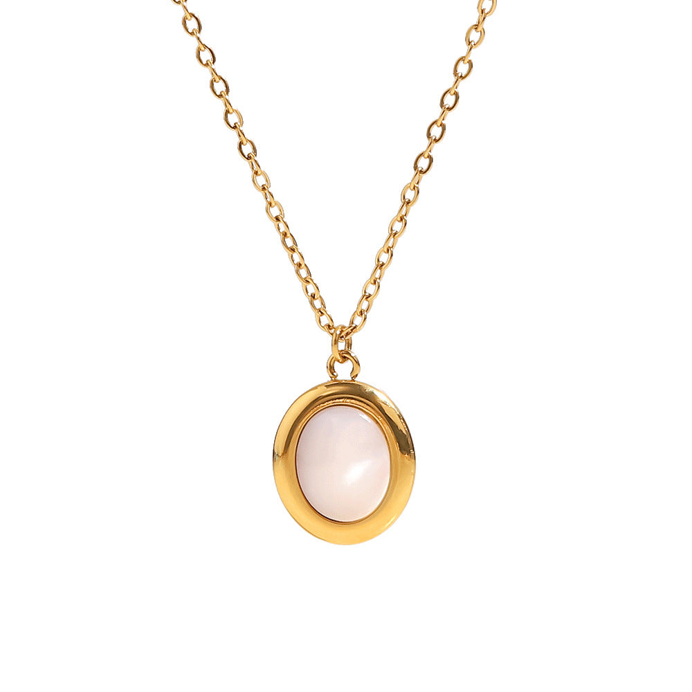 5pcs Light Luxury Oval Catopal Pendant Necklace Vintage Style High-Grade Sense Of Everything Clavicle Chain Necklace